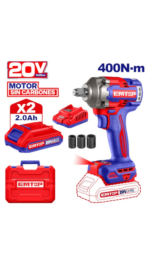 PISTOLA DE IMPACTO BATERÍA EMTOP 400NM